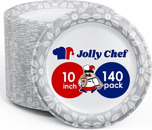 JOLLY CHEF 7 inch Disposable Paper Plates 150 Pack Heavy Duty Printed Dessert Plates for Everyday Use, Soak Proof, Cut Proof in Saudi Arabia