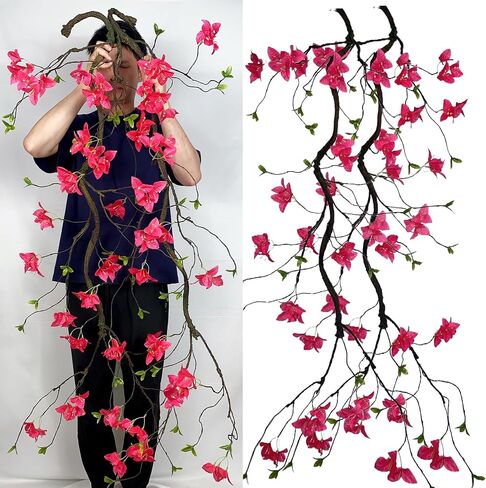 70 Inches Bougainvillea Tree Vines Artificial Flowers Rattan Branches with Silk Bougainvillea Long Trunk Hanging Liana for Home Wedding Garden Wall Background Decor (Bougainvillea Vine - Pack of 2) in Saudi Arabia