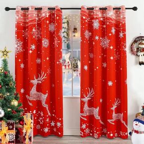 TOMORO Reindeer Christmas Curtains for Living Room and Bedroom - Blackout Xmas Curtain 95 Inches Long, Thermal Insulated Room Darkening Drapes Set of 2 Panels, 52 x 95 Inch