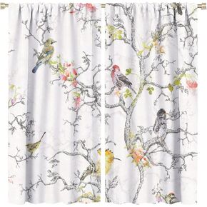 Hummingbird Spring Floral Curtains, Watercolor Flower Plant Butterfly Window Door Curtains for Bedroom Living Room Home Decor W42xL45in