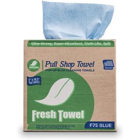 Fresh Towel Pop Up Box of Medium Duty Cleaning Cloths - Disposable Blue Shop Towels, (1 Pop Up Box of 160 Sheets) - 9 x 16.5 inches Cloth Size