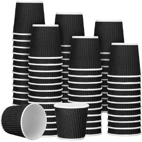 Yaomiao 200 Pcs 4 oz Disposable Espresso Cups Ripple Corrugated Paper Disposable Coffee Cups Insulated Hot Cups Ripple Cups for Party Cold Drinks Hot Beverage Tea (Black) in Saudi Arabia