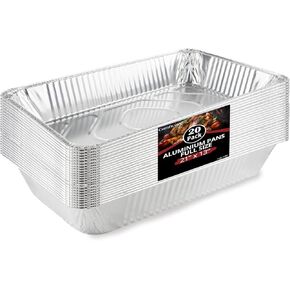 Aluminum Pans Disposable (20 Pack), 21x13 Pans for, Prepping, Roasting, Food, Storing, Heating, Cooking, Chafers, Catering, BBQ Grilling, Sturdy Baking Pan Trays