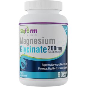 Magnesium Glycinate Capsules (200mg per Capsule, 90 Count) Made in USA