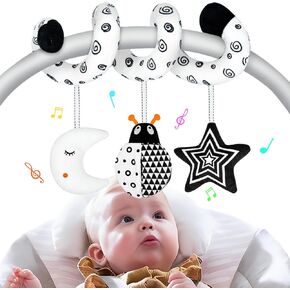 XIXILAND Car Seat Toys Baby Toys 0-3 Months, Stroller Toys Infant Toys 0-6 Months Newborn Toys 0 3 Months Brain Development, Carseat Toys for Infants 0-12 Months with Dinosaur, Lion Mirror, Teether