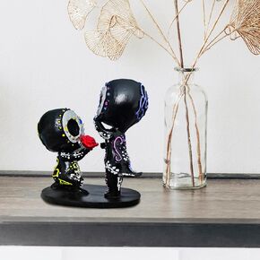 Sugar Skull Couple Statue, Sugar Skull Figurine, Resin Crafts Cute Statue Skull - Skull Head Skeleton Figurine Statue Display Hand Crafts, Home Decor Collectible Figurines,Skull Statues Gifts (C)