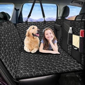 Back Seat Extender for Dogs, Dog Seat Cover for Back Seat, Waterproof Dog Hammock for Car with Hard Bottom Back Seat Protector with Mesh Window and Storage Pocket for Car, Truck, SUV Dog Bed for Car