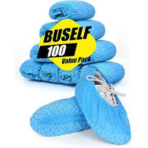 X-Large 100 Count Shoe Covers Disposable Non-Slip, Premium Cloth Boot Covers, Slip-resistant, Durable, Breathable, Non-toxic, Recyclable, Stretchable Fits Up to Size 13 US Men - Blue