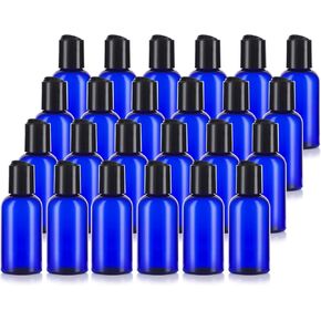 JUVITUS Cobalt Blue 2 oz Boston Round PET Bottles (BPA Free) with Black Disc Cap Dispenser (24 Pack)