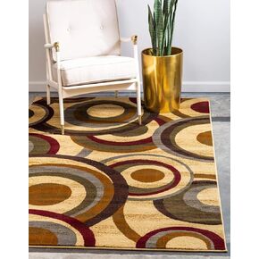Unique Loom Barista Collection Modern, Abstract, Geometric, Circles, Bohemian, Rustic, Warm Colors Area Rug, 8' Round, Beige/Black