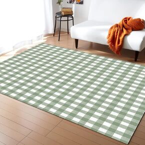Sage Green Buffalo Plaid Area Rugs for Living Room/Bedrooom, 2'x3' Area Rug Non-Slip, Farmhouse Green White Checkered Kids Room Area Rug Washable Accent Floor Carpet Runner Indoor Outdoor