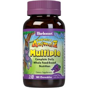 أقراص Bluebonnet Nutrition Rainforest Animalz الكاملة الغذائية القابلة للمضغ، فيتامينات ومعادن متعددة للأطفال، فيتامين C، D3، حديد، خالي من الغلوتين، خالي من الحليب، كوشير، 180 قرصًا قابلاً للمضغ، نكهة العنب in Kuwait
