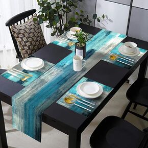 Black and Grey Modern Table Runner and Place Mats Set of 6 Abstract Black and White Gray Pink Linen Dining Mat Sets Washable Ivory Tabletop for Home Table Decorations 70 Inches Long