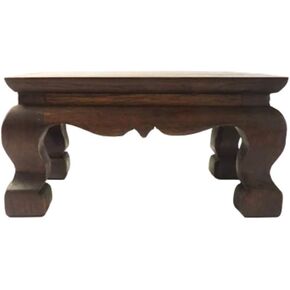 Buddha Statue Stand Worship Table Pedestal Thai Teak Wood Carving Holder for Small Little Things Wooden Rectangle Home Decoration (W8 x D5 x H4), Brown
