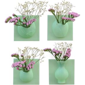Magic Silicone Vase Blue Wall Decor Flower Wall-Mounted Rubber Reusable Removable Detachable Office Potted Window Refrigerator Floral Bathroom Home Decoration（4 PCS/ Set）, Light