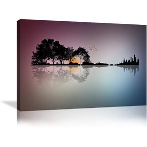 Urttiiyy Music Abstract Guitar Tree Lake Sunset Art Canvas Painting Living Room Decorating Painting Home Decor HD Printed Artwork Poster Framed Ready to Hang (36''Wx24''H, Guitar Artwork)