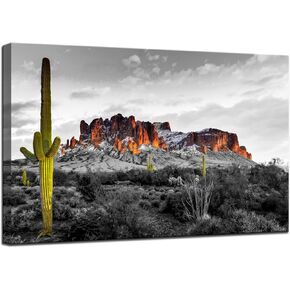 Biuteawal Superstition Mountains Sunset Wall Art Arizona Western Desert Cactus Landscape Paintings Canvas Art Print Nature Pictures for Home Wall Decoration Ready to Hang