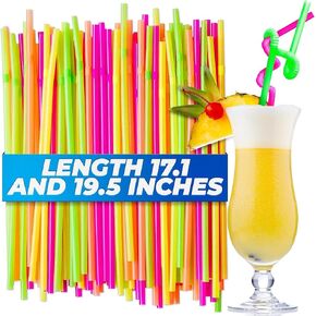 200Pcs 17" Flexible Bendy Colorful Drinking Straws for Hot Drinks - Long Disposable Drinking Straws - Plastic Drinking Extra Long Neon Coffee Straws for Cocktails and Smoothie Drinking Straws