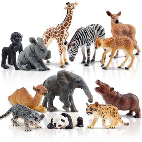 Toymany 12PCS North American Forest Animal Figurines, Realistic Jungle Animal Set Includes Raccoon,Lynx,Wolf,Bear,Eagle, Educational Toy Cake Toppers Christmas Birthday Gift for Kids Toddlers