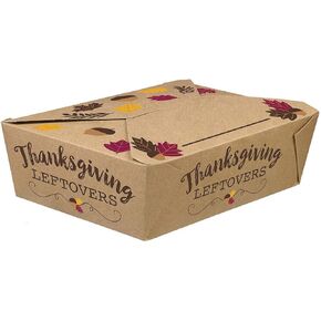 Thanksgiving Foldable to Go Paper Boxes (2.5" x 8.25" x 6) - Pack of 5 - Colorful Coated Kraft Material - Perfect for Holiday Meals & Leftovers