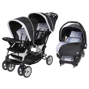 Baby Trend Sit N Stand Easy Fold Double Baby Stroller and Single Infant Car Seat Travel System with Safety Harnesses and Cover, Magnolia