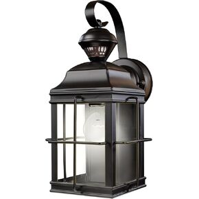 Globe Electric HZ-4144-BK 150 Degree Motion Sensing Decoractive Security Light with DualBrite Technology, Black, Bulb Not Included