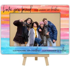Best Friends Picture Frame Gift, BFF Gifts Wooden Photo Frame with Easel, 4x6 Friendship Rainbow Picture Frame for Tabletop Display - B16