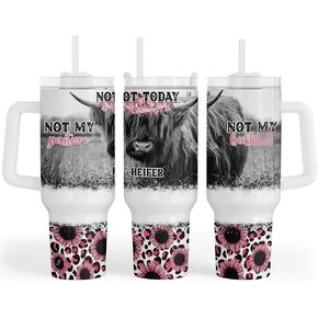 Fancyfams 40oz Cow Tumbler, Stainless Steel Mug, Highland Cow Gifts, Cow Cup, Cow Gifts for Women, Cow Themed Gifts, Cow Gifts for Cow Lovers, Cow Stuff, Highland Cow Mug (Not Today - 40oz)