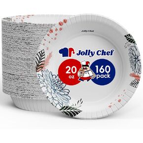 JOLLY CHEF 160 Count Paper Bowls 20 oz Soak Proof and Cut Proof Microwave Safe Heavy Duty Flower Printed Disposable Bowls Large for Dinner or Lunch