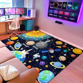 Space Rugs Boys Rugs for Bedroom Solar System Themed Bedroom Decor Carpet Galaxy Area Rug for Kids Living Bedroom Dining Room Decor Educational Learning Playmats Sofa Floor Mats, 3'×4'