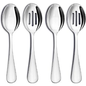 Serving Spoon Set, 8.5 inches Serving Spoons Stainless Steel x 2, Slotted Serving Spoons x 2, Serving Utensils Set for Parties Buffet Banquet