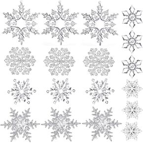 Clear Acrylic Crystal Snowflakes Christmas Hanging Decoration for Xmas Tree Decor Winter DIY Ornaments Set of 18 PCS, Assorted Sizes 2/2.5/3/3.5/4 Inches