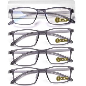 LUFF 4Pcs Reading Glasses Not Afraid Pressure Fashionable Resin, Anti-Blue Light