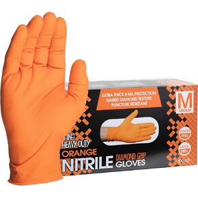 قفازات ForPro شديدة التحمل من النتريل للاستعمال مرة واحدة، برتقالية، 8 مل، درجة صناعية، مقبض ماسي مرتفع، خالية من اللاتكس، عدد 100 in Kuwait