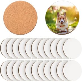 24 Pcs Sublimation Coasters 4 x 4 Inch Hardboard Coaster Cork and MDF Blank Coasters Sublimation Car Coasters Heat Press Parts Accessories for Kitchen Drink Ornaments (Round)