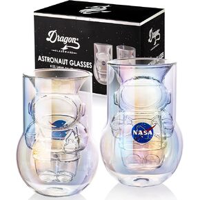 NASA Astronaut Glasses - 7 oz Set of 2 Double Wall Iridescent Drinkware with NASA symbol and Artemis Patch - Unique Glassware for Space Enthusiasts - Keeps Drinks Cold Longer