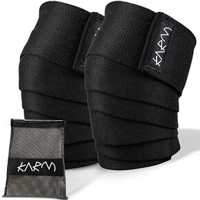 KARM Knee Wraps for Weightlifting (Pair) with Bag - Knee Wraps for Squatting – Knee Strap Bands for Crossfit, Gym, WOD, Cross Training, Pain. Powerlifting Knee Support for Women, Men (78 inches)
