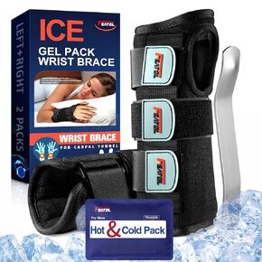 FEATOL 2 PACK Carpal Tunnel Wrist Brace | Adjustable Hand Night Sleep Support Brace, Removable Metal Wrist Splint- Hot/Ice Pack, Large/X-Large for Men, Women, Relieve and Treat Pain (Left & Right)