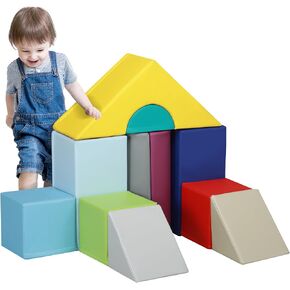 Soozier Foam Climbing Blocks for Toddlers, 11-Piece Baby Soft Foam Play Set, Climb and Crawl Activity Playset Building Blocks for Aged 1-3 Years Old Boys & Girls