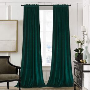 Roslynwood Teal Green Velvet Curtains Room Darkening Curtains for Living Room,Thermal Insulated with Rod Pocket & Clip Rings Window Curtain for Bedroom (2 Panels,52" W x 84" L)
