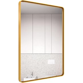 Gold Metal Framed Bathroom Mirror for Wall, 22X30 Inch Rounded Rectangle Matte Gold Bathroom Vanity Farmhouse Mirror, Anti-Rust, Explosion-Proof, Hangs Horizontally or Vertically
