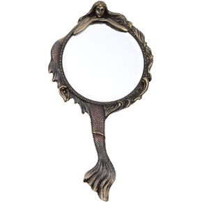 Unicorn Studios Vintage Style Hand Held Mermaid Vanity Mirror Cold Cast Resin Antique Bronze Finish
