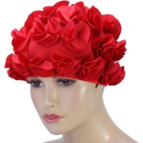 Swim Caps for Women Swimming,Long Hair Swimming Women Adult Kids Retro Floral Petal Swimming Hats Fashion Elastic Long Hair Swim Bathing (Red) Flower Swimming Women Girls Kids Pet Swim for Women Swim