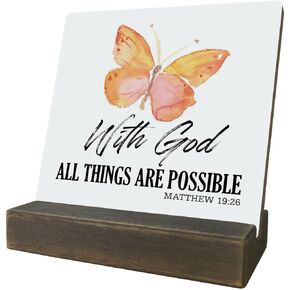 Bible Verse Psalm 23 Plaque Signs, She is Clothed in Strength & Dignity and She Laughs without Fear of the Future, Wooden Plaque Gift with Stand, Home Decor Tabletop, Religious Artwork Decor