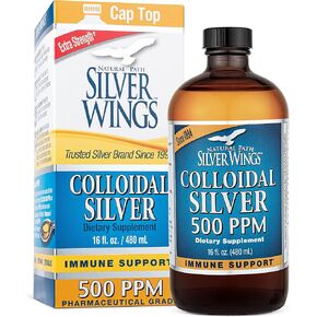Natural Path Silver Wings Colloidal Silver 500ppm (2,500mcg) Immune Support Supplement 32 fl. oz.