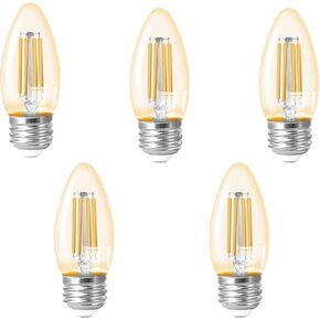 لمبة ضوء شمعدان LED truestory B10، قاعدة E12 5 وات مكافئة 50 وات، أبيض دافئ 2700 ك، زجاج شفاف خيط، قابل للتعتيم، حزمة من 6 قطع