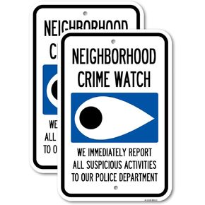 (2 Pack) Neighborhood Crime Watch Eye Sign | 12" X 18" Heavy-Gauge Aluminum Sign | Rust Free Aluminum, Weather Resistant, Waterproof, Fade Resistant, 2 Pre-drilled Holes