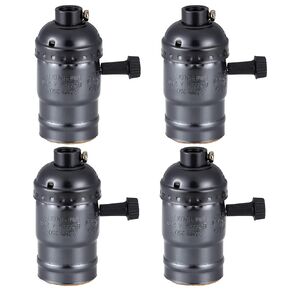E26 Vintage Light Socket,Standard Medium Screw-in Lamp Socket Holder for Edison Bulbs-4 Pack Vintage Black with Pull Chain