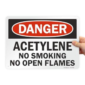 SmartSign - S-0314-AL-14 "Danger - Acetylene, No Smoking No Open Flames" Sign | 10" x 14" Aluminum