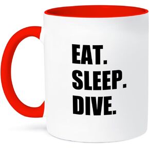3dRose Eat Sleep Passionate About Diving-High Board Or Scuba Diver Two Tone Mug, 11 oz, Red